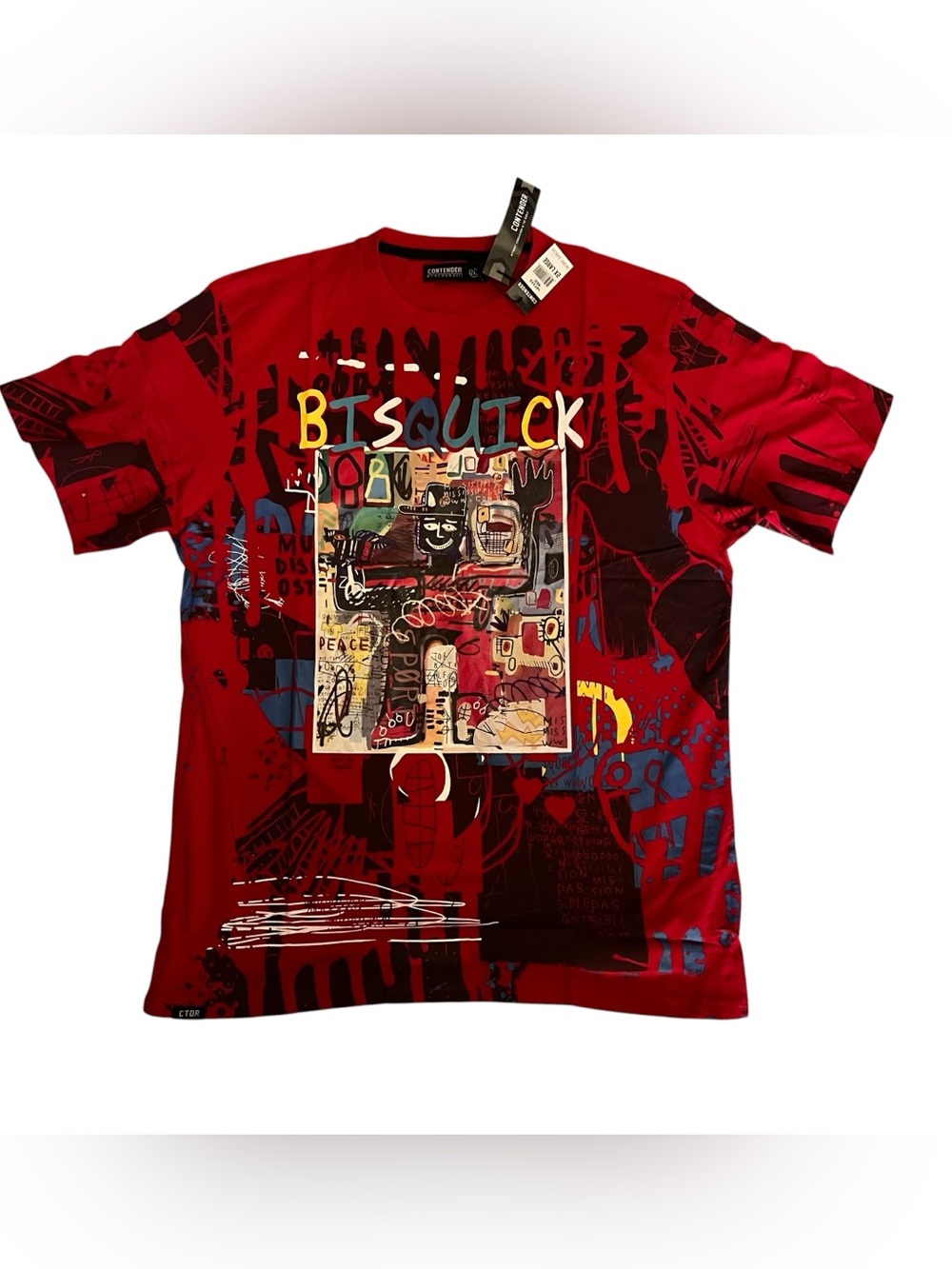 Contender Bisquik Graphic Art T-Shirt Red 2XL NWT Streetwear Basquiat Inspired
